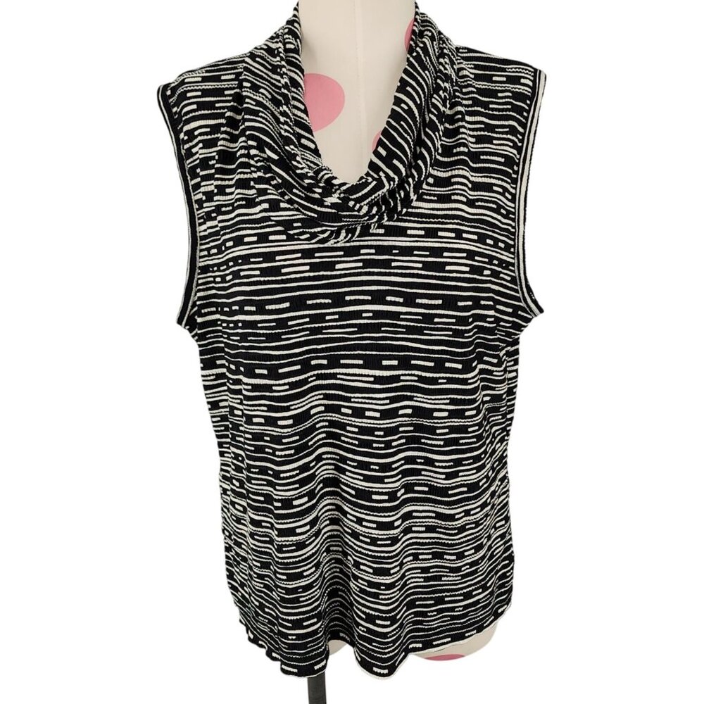 Women's Pleat Pleat by Rafael Black White Cowl Neck Tank Top Blouse Large Textur